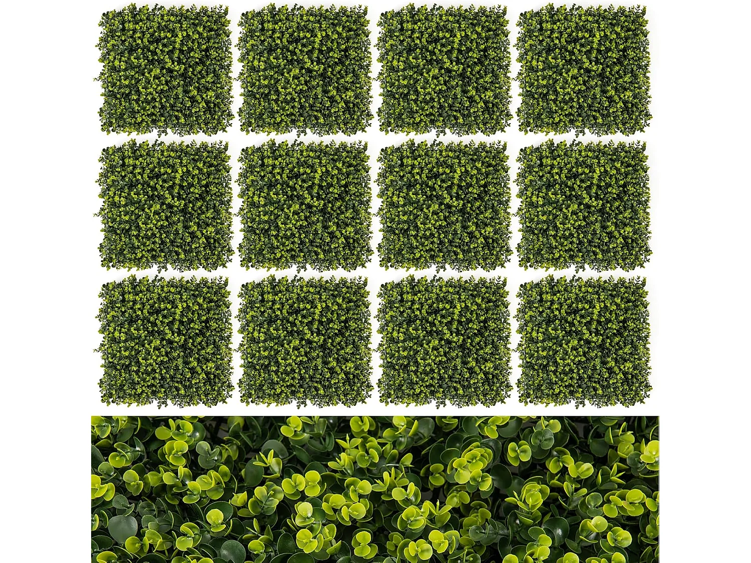 12 stuks kunstplantenwand, 50 x 50 cm, decoratieve hekken, uv-bestendig, kunstplantendecoratie, buxuspanelen, kunstplanten voor muur, tuin, terras, groen