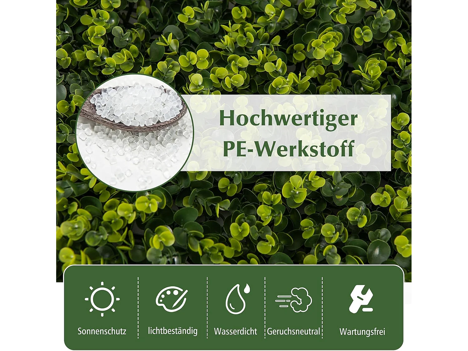 12 stuks kunstplantenwand, 50 x 50 cm, decoratieve hekken, uv-bestendig, kunstplantendecoratie, buxuspanelen, kunstplanten voor muur, tuin, terras, groen