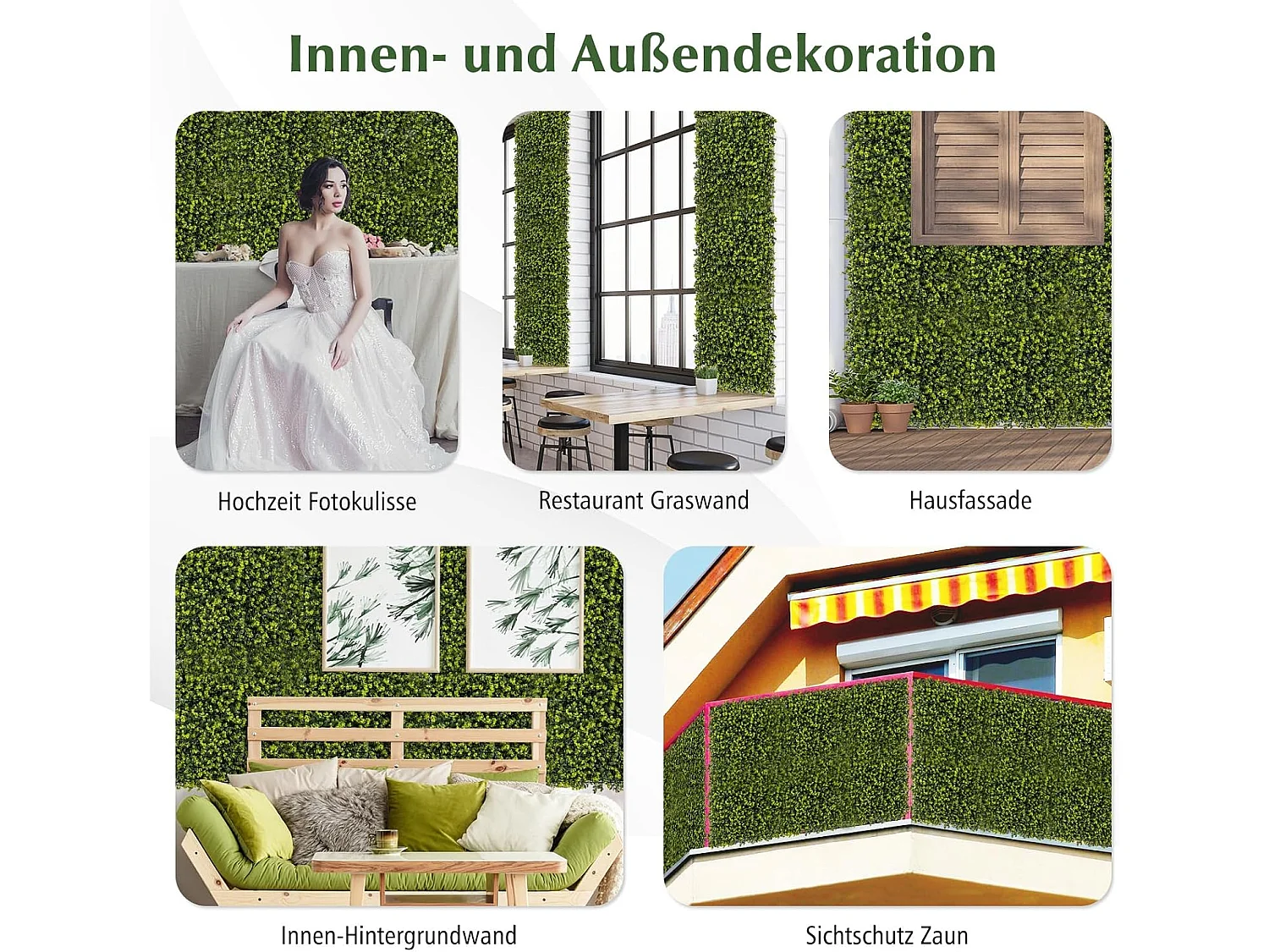 12 stuks kunstplantenwand, 50 x 50 cm, decoratieve hekken, uv-bestendig, kunstplantendecoratie, buxuspanelen, kunstplanten voor muur, tuin, terras, groen