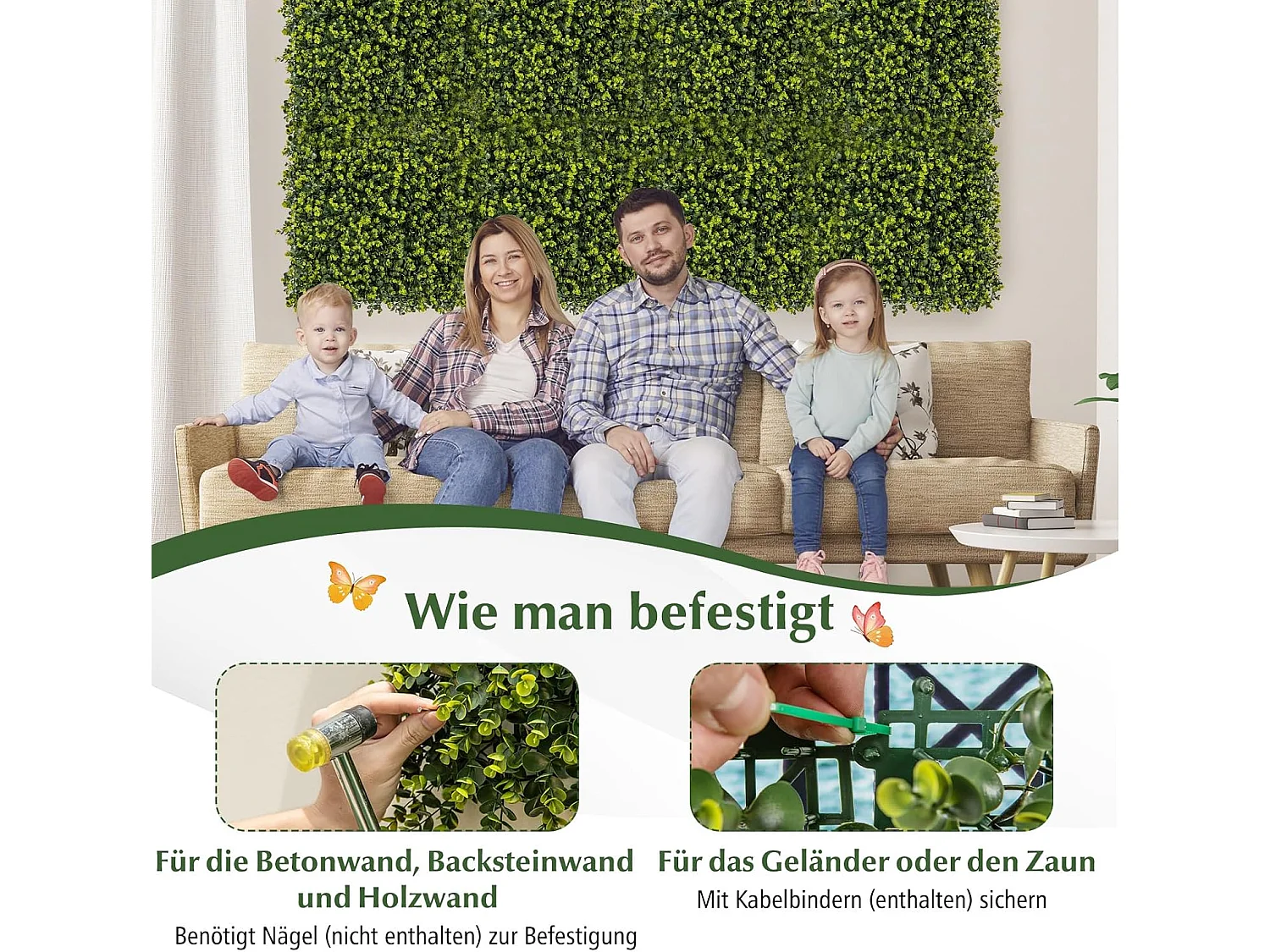 12 stuks kunstplantenwand, 50 x 50 cm, decoratieve hekken, uv-bestendig, kunstplantendecoratie, buxuspanelen, kunstplanten voor muur, tuin, terras, groen