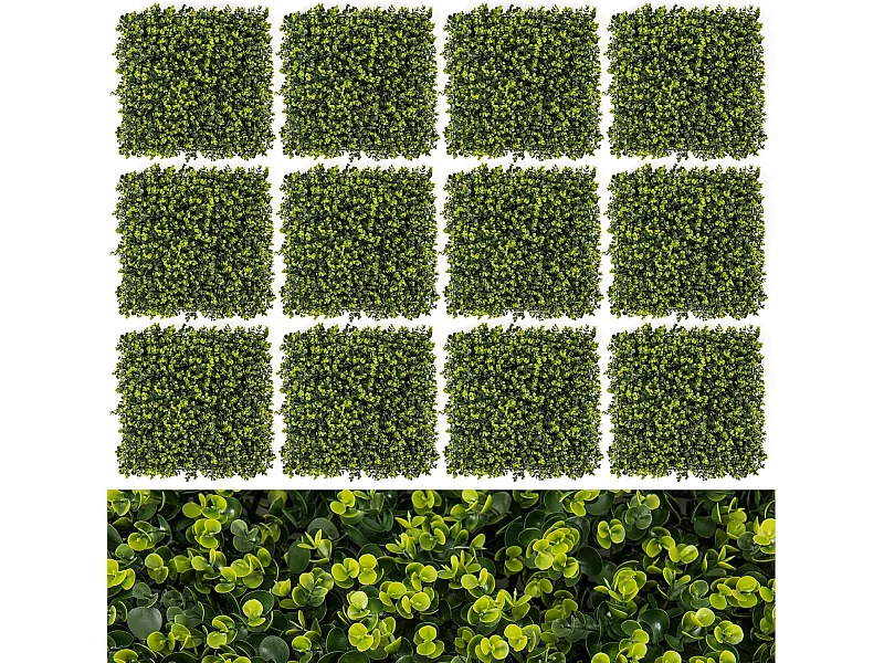 12 stuks kunstplantenwand, 50 x 50 cm, decoratieve hekken, uv-bestendig, kunstplantendecoratie, buxuspanelen, kunstplanten voor muur, tuin, terras, groen