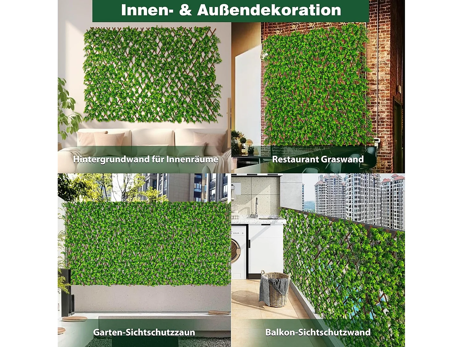 Kunstmatige klimop tuin privacy scherm, 180 x 90 cm, plant muur hagen met eucalyptus bladeren, hek voor tuin hagen balkon buiten decoratie,vlechtwerk (groen)