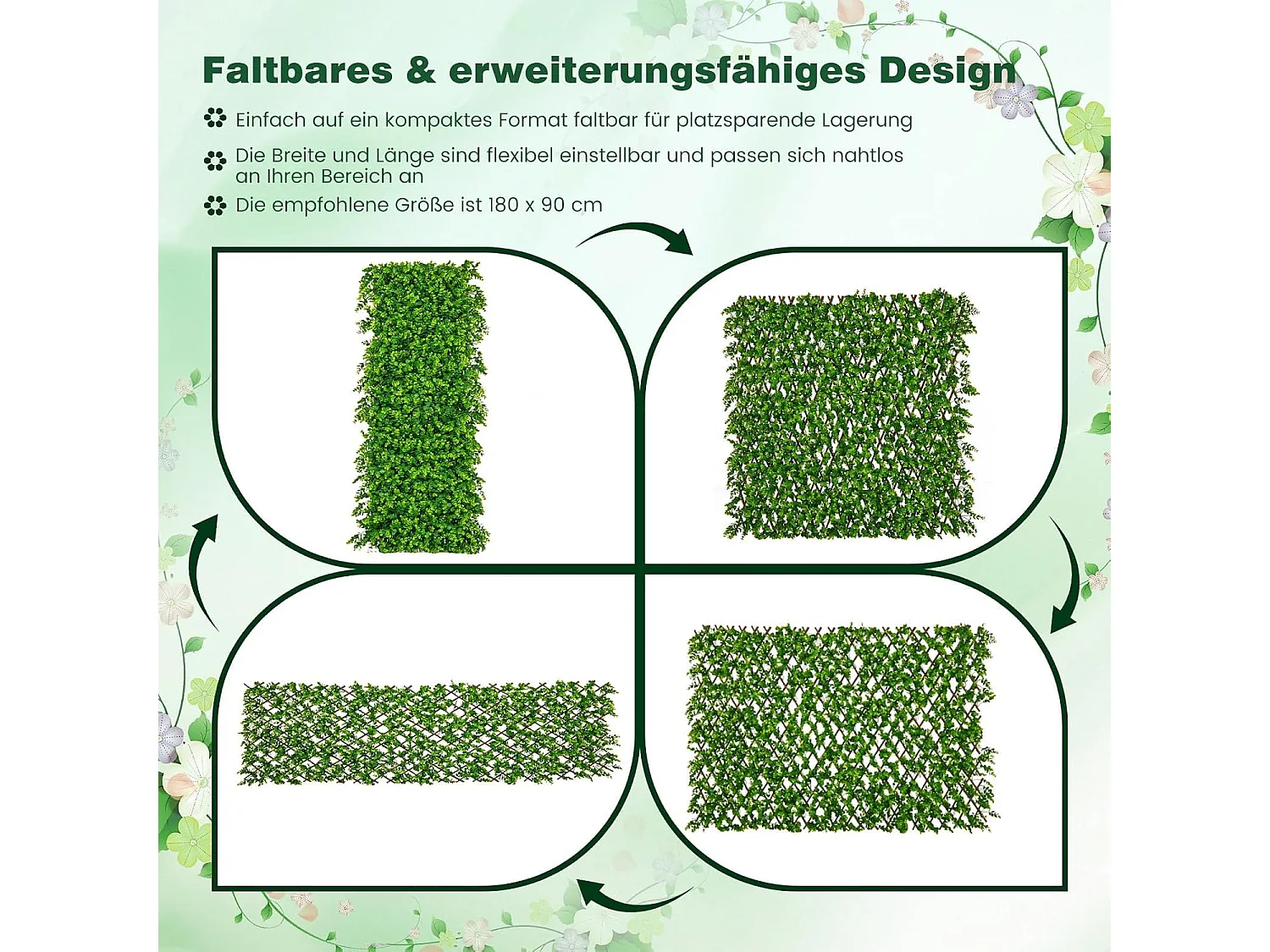 Kunstmatige klimop tuin privacy scherm, 180 x 90 cm, plant muur hagen met eucalyptus bladeren, hek voor tuin hagen balkon buiten decoratie,vlechtwerk (groen)