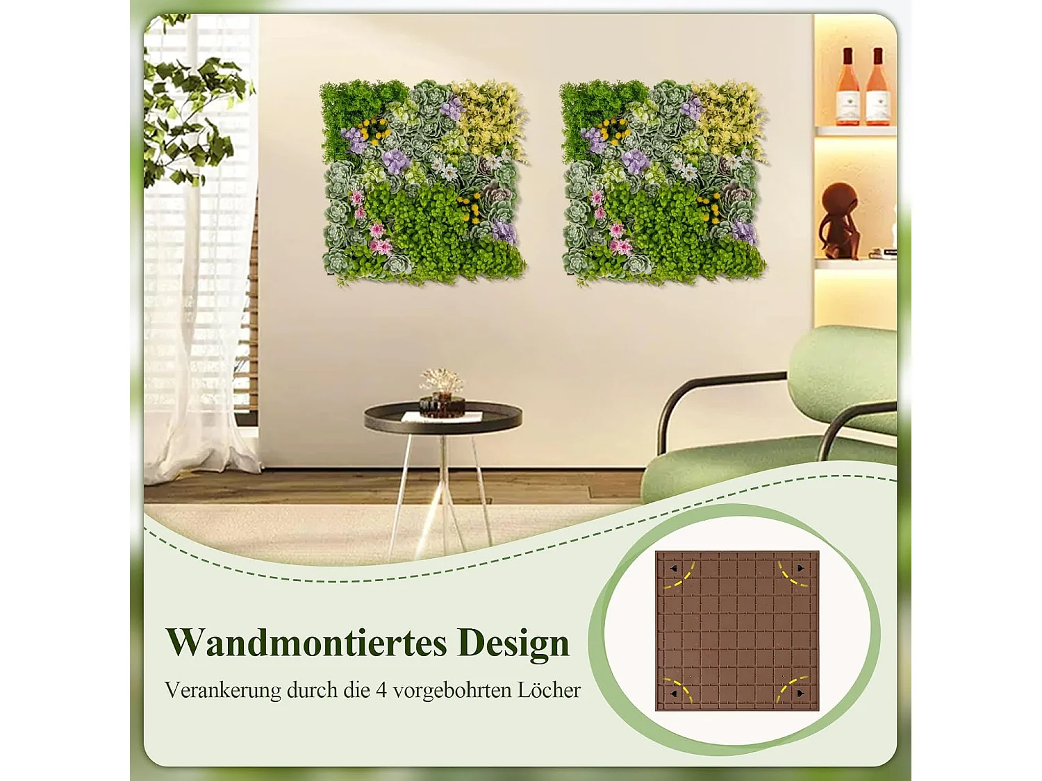 Set van 2 kunstheggen, plantenwand, 50 x 50 cm, panelen met veelzijdige kunstplanten, gesimuleerd gazon,kunstplant voor muur, balkon, tuin, groen (10 soorten)