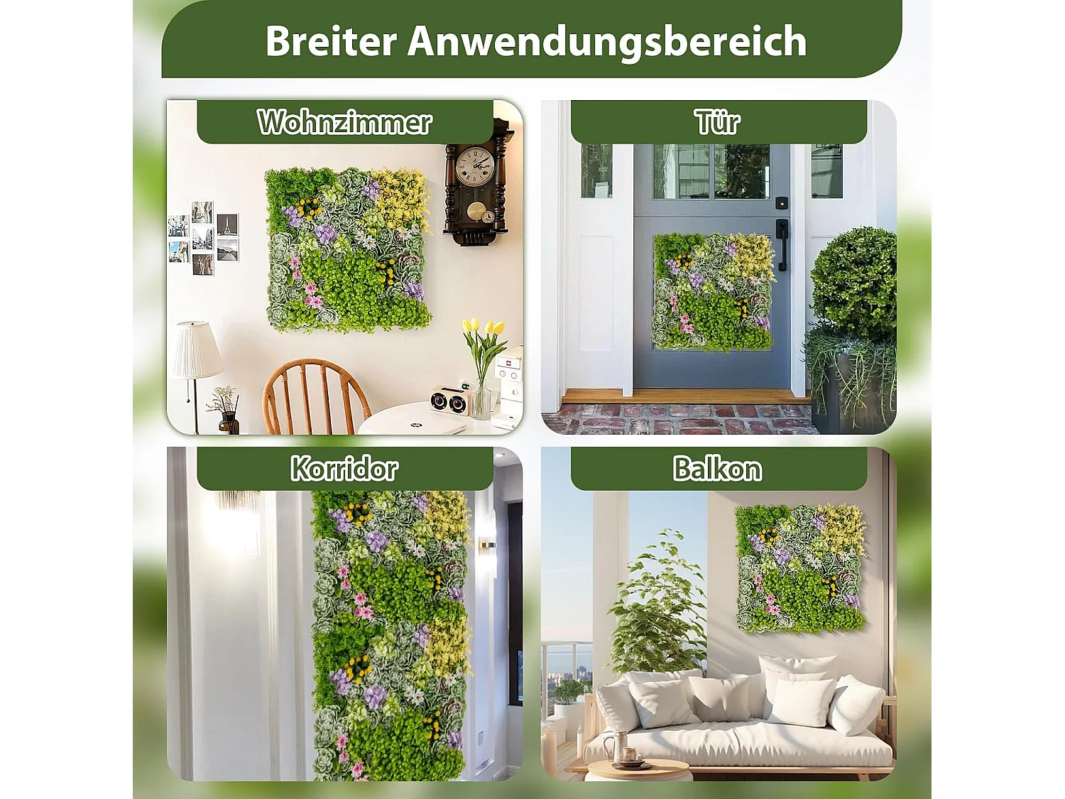 Set van 2 kunstheggen, plantenwand, 50 x 50 cm, panelen met veelzijdige kunstplanten, gesimuleerd gazon,kunstplant voor muur, balkon, tuin, groen (10 soorten)