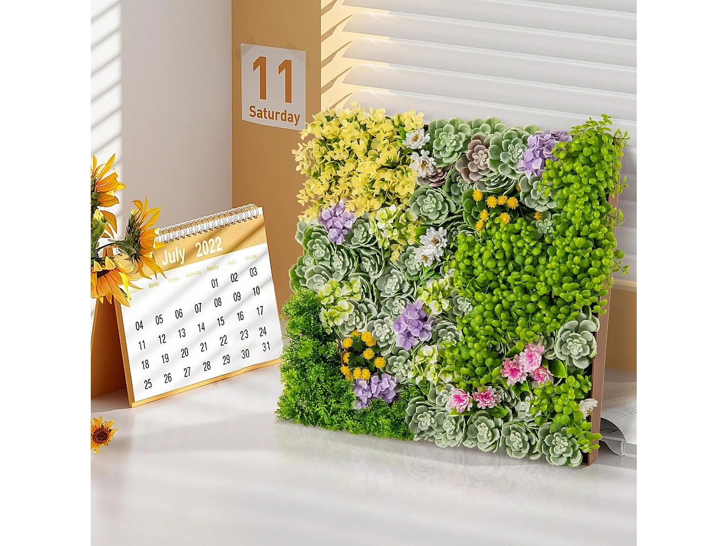 Set van 2 kunstheggen, plantenwand, 50 x 50 cm, panelen met veelzijdige kunstplanten, gesimuleerd gazon,kunstplant voor muur, balkon, tuin, groen (10 soorten)