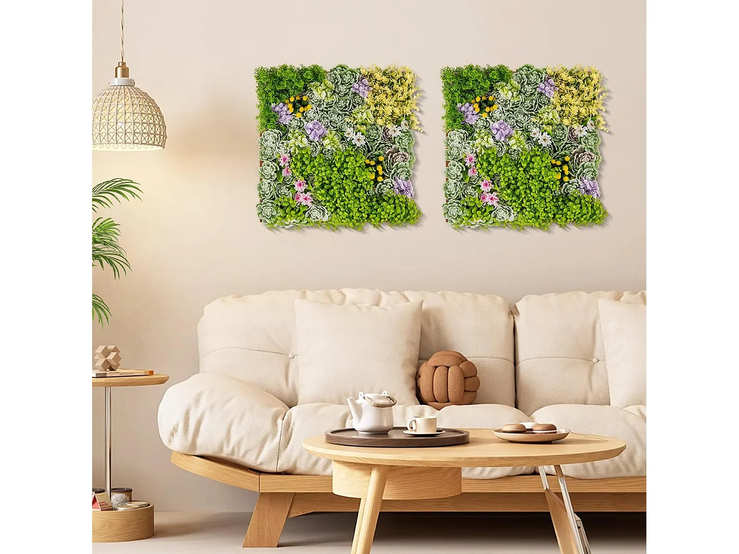 Set van 2 kunstheggen, plantenwand, 50 x 50 cm, panelen met veelzijdige kunstplanten, gesimuleerd gazon,kunstplant voor muur, balkon, tuin, groen (10 soorten)