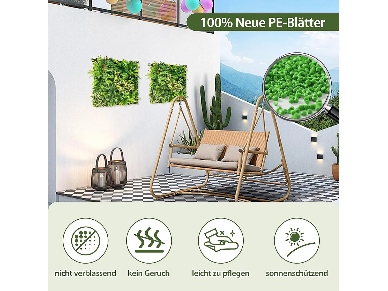 Set van 2 kunstheggen, plantenwand, 50 x 50 cm, panelen met veelzijdige kunstplanten, gesimuleerd gazon, wandpanelen, wandplanten,balkon, tuin, groen (11 soorten)