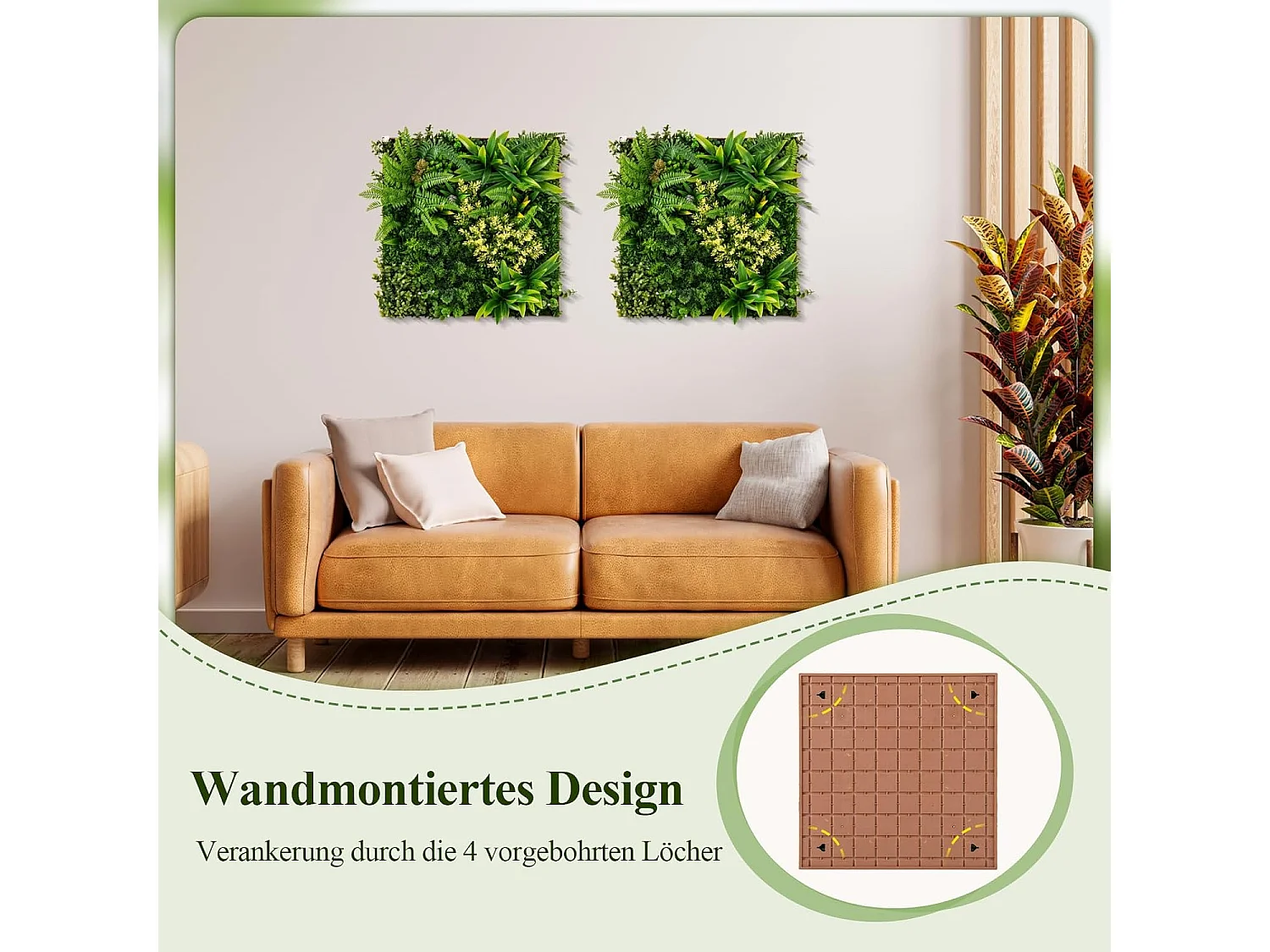 Set van 2 kunstheggen, plantenwand, 50 x 50 cm, panelen met veelzijdige kunstplanten, gesimuleerd gazon, wandpanelen, wandplanten,balkon, tuin, groen (11 soorten)