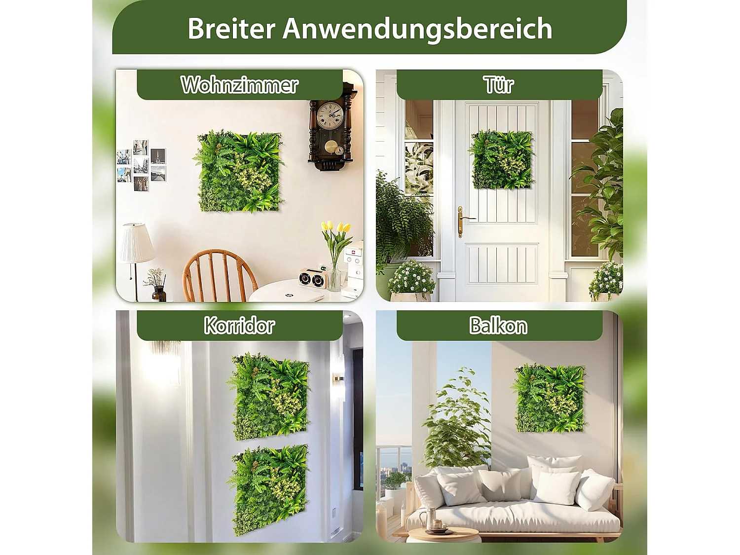 Set van 2 kunstheggen, plantenwand, 50 x 50 cm, panelen met veelzijdige kunstplanten, gesimuleerd gazon, wandpanelen, wandplanten,balkon, tuin, groen (11 soorten)
