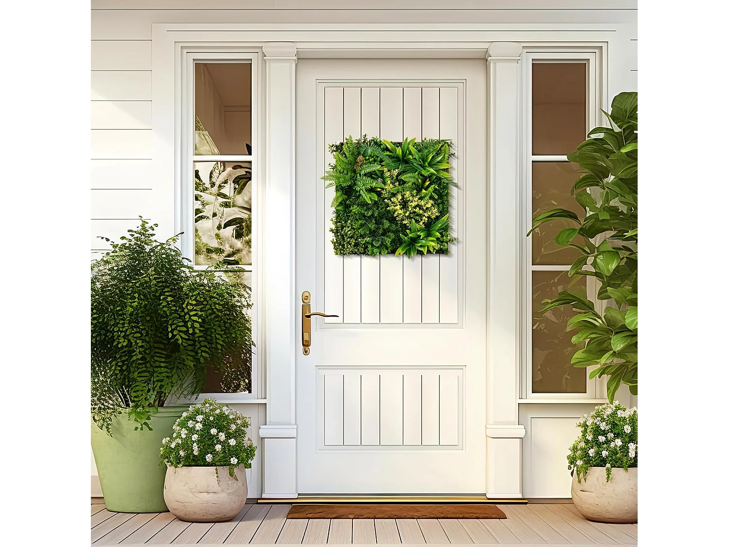 Set van 2 kunstheggen, plantenwand, 50 x 50 cm, panelen met veelzijdige kunstplanten, gesimuleerd gazon, wandpanelen, wandplanten,balkon, tuin, groen (11 soorten)