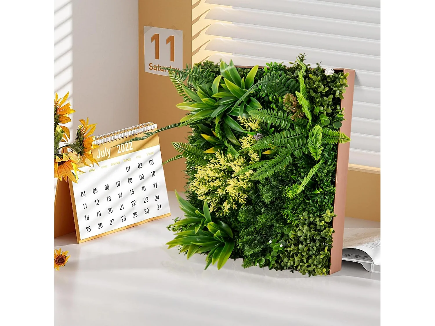 Set van 2 kunstheggen, plantenwand, 50 x 50 cm, panelen met veelzijdige kunstplanten, gesimuleerd gazon, wandpanelen, wandplanten,balkon, tuin, groen (11 soorten)