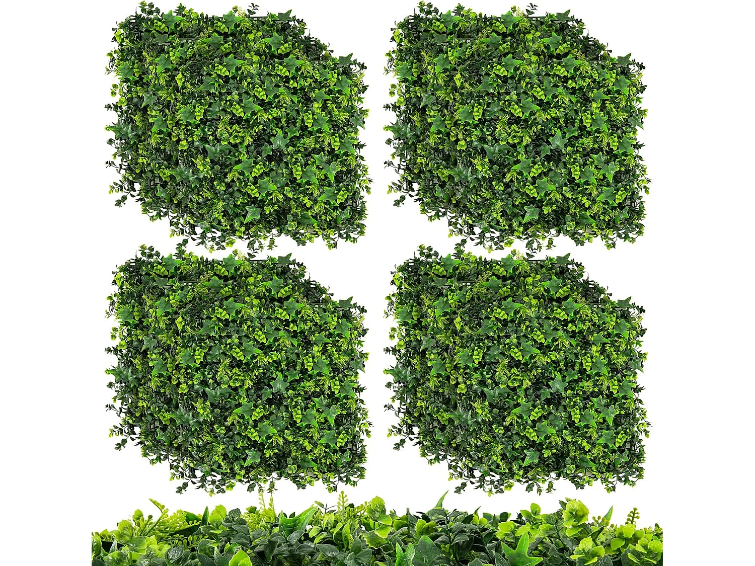 12 stuks kunstheggen, plantenwand, 50,5 x 50,5 cm, kunstplanten, uv-bestendig, kunstplanten, wandmontage, met elkaar te verbinden (gemengde bladeren)