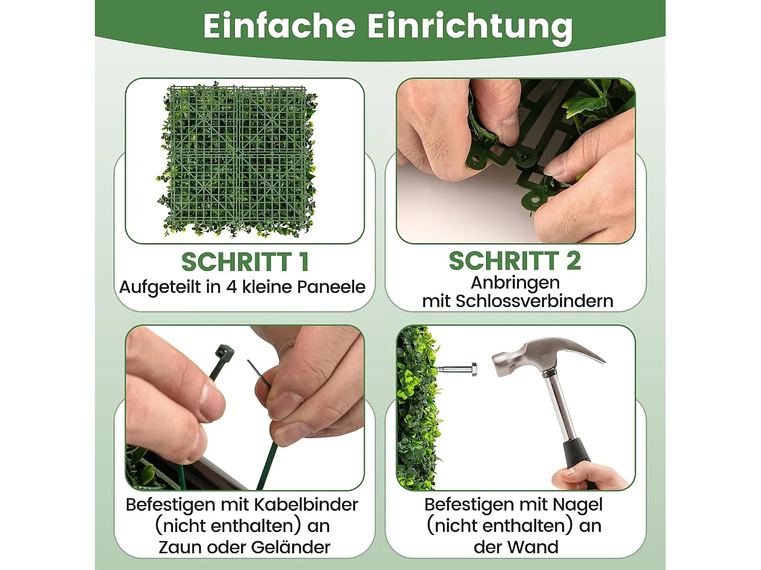 12 stuks kunstheggen, plantenwand, 50,5 x 50,5 cm, kunstplanten, uv-bestendig, kunstplanten, wandmontage, met elkaar te verbinden (gemengde bladeren)