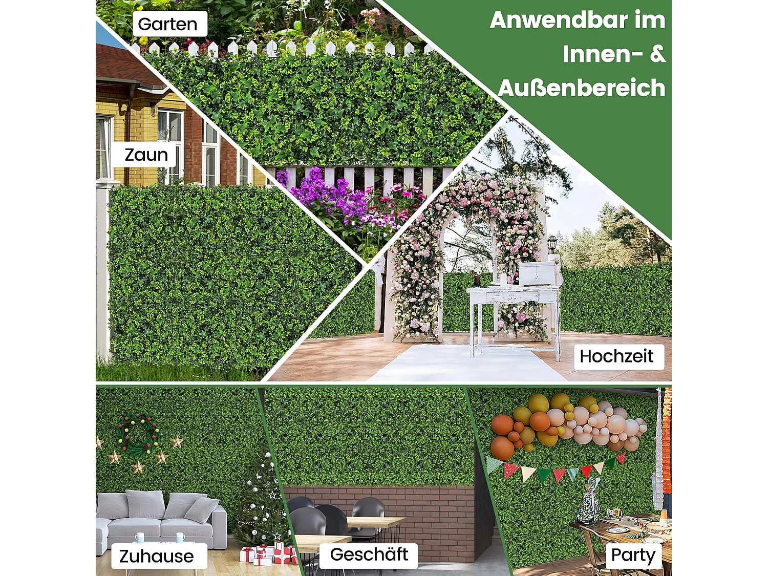 12 stuks kunstheggen, plantenwand, 50,5 x 50,5 cm, kunstplanten, uv-bestendig, kunstplanten, wandmontage, met elkaar te verbinden (gemengde bladeren)