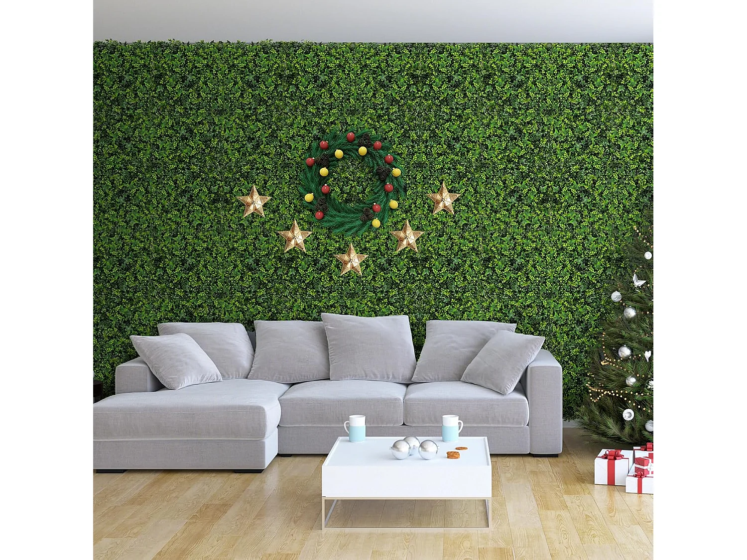 12 stuks kunstheggen, plantenwand, 50,5 x 50,5 cm, kunstplanten, uv-bestendig, kunstplanten, wandmontage, met elkaar te verbinden (gemengde bladeren)