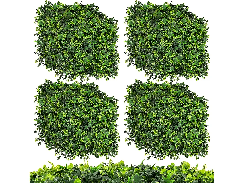 12 stuks kunstheggen, plantenwand, 50,5 x 50,5 cm, kunstplanten, uv-bestendig, kunstplanten, wandmontage, met elkaar te verbinden (gemengde bladeren)