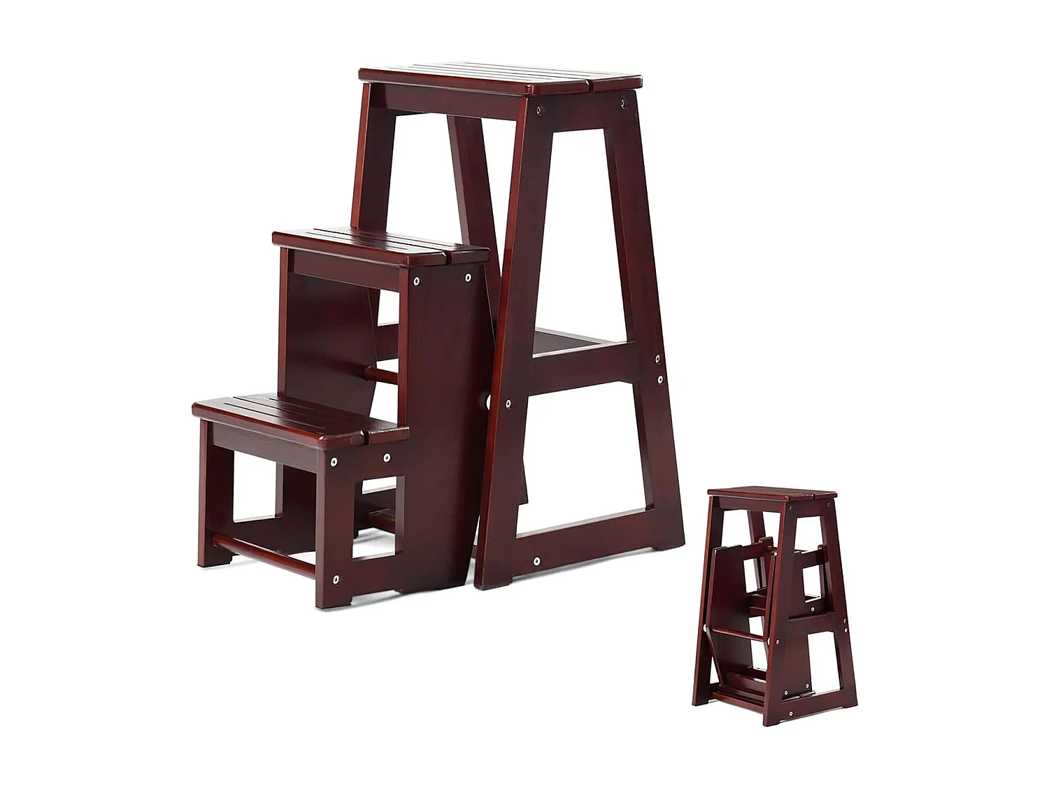 3-laags opklapbare opstapkruk Multifunctionele ladderstoel Zitbank Utiliteit, walnoot (Bruin)TI77221