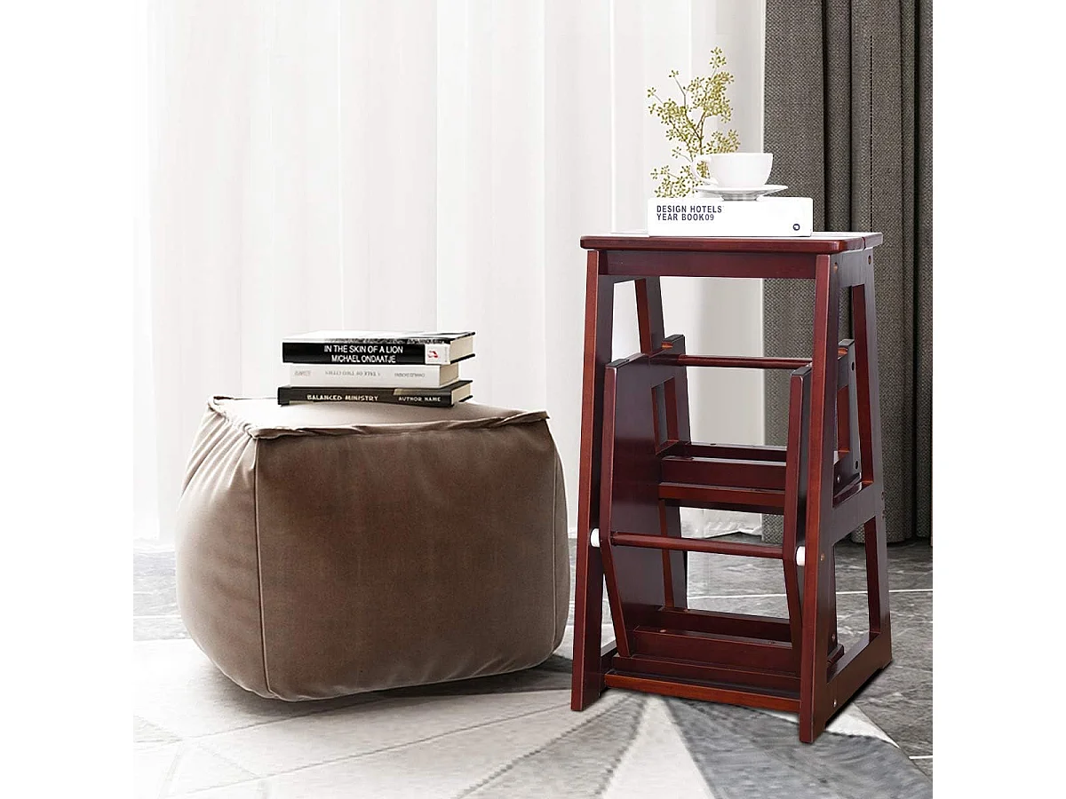 3-laags opklapbare opstapkruk Multifunctionele ladderstoel Zitbank Utiliteit, walnoot (Bruin)TI77221