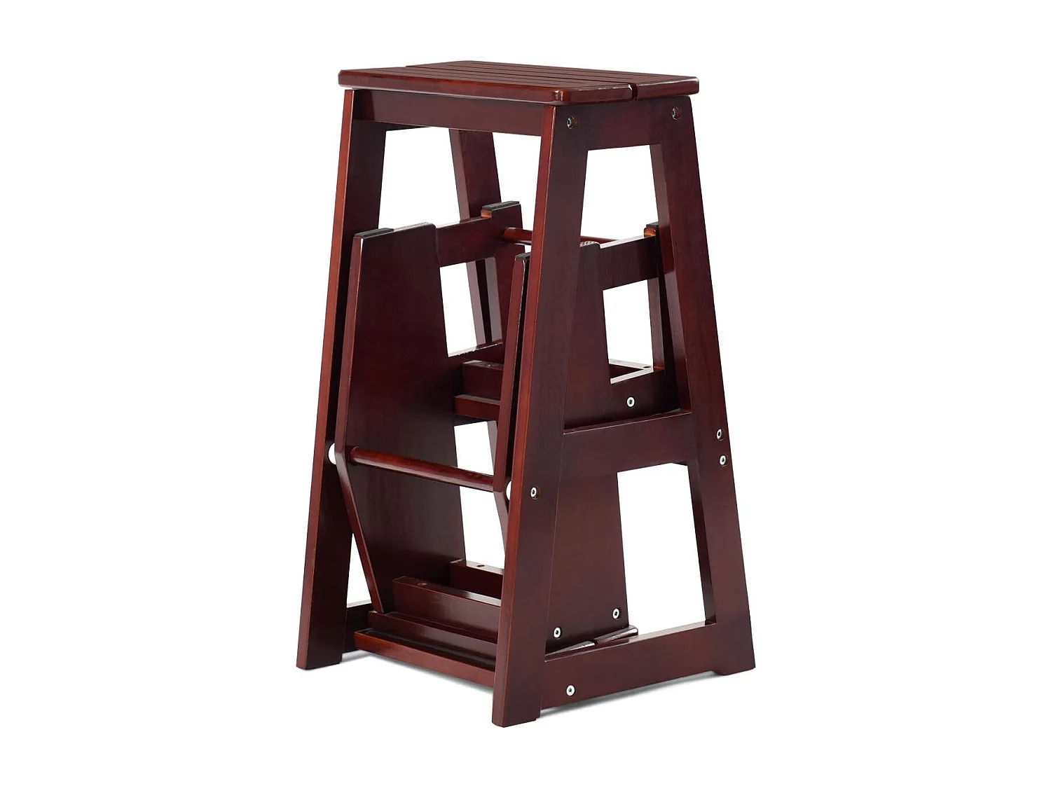 3-laags opklapbare opstapkruk Multifunctionele ladderstoel Zitbank Utiliteit, walnoot (Bruin)TI77221