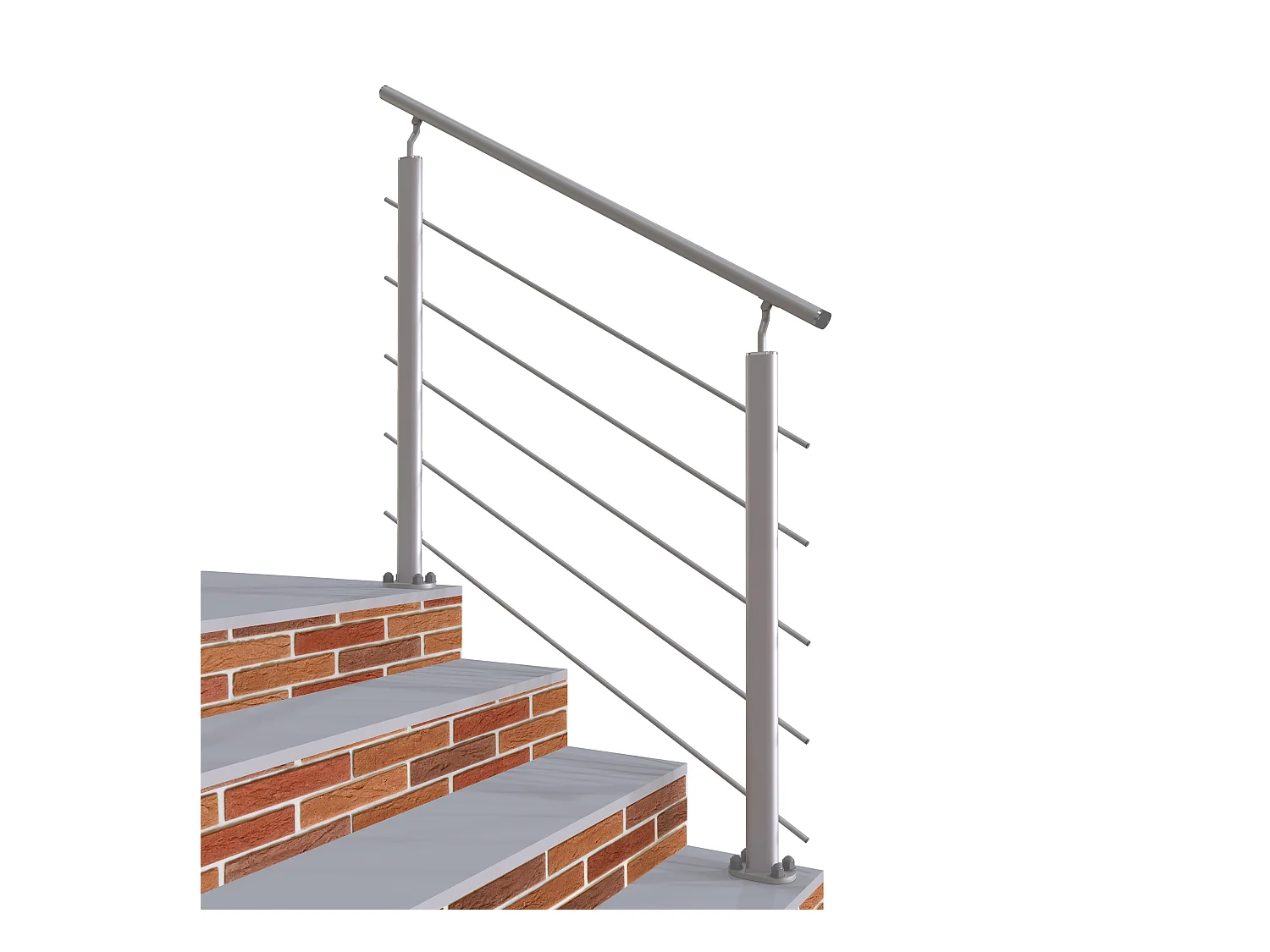 Kit Garde-Corps 1m avec 5 traverses et 1 main courante - Aluminium Argent - Installation verticale à plat - Pour intérieur et extérieur
