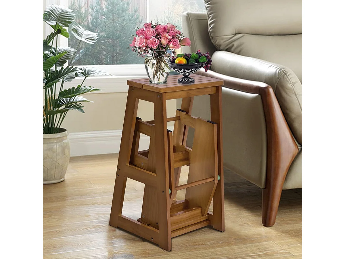 3-laags opklapbare opstapkruk multifunctionele ladderstoel zitbank utiliteit (Naturel)TI77221