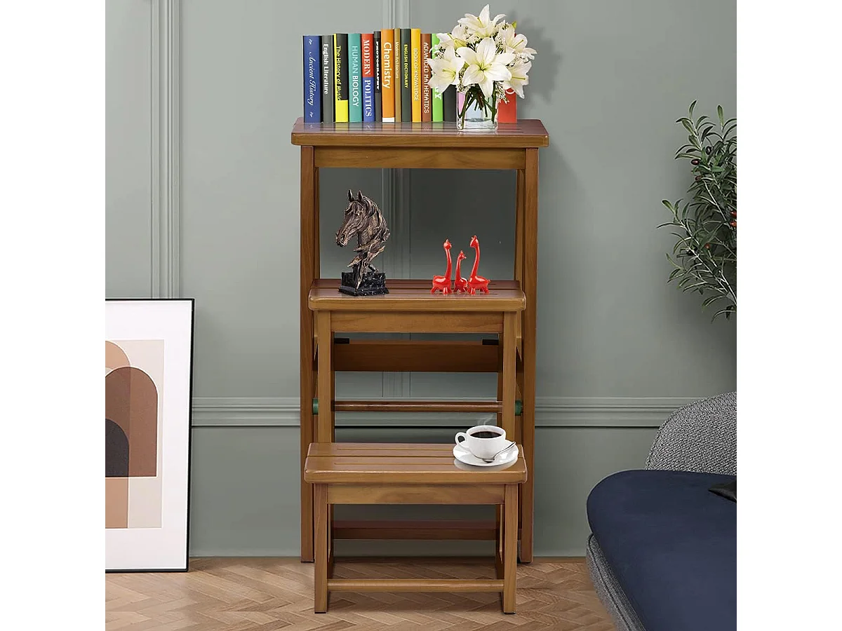 3-laags opklapbare opstapkruk multifunctionele ladderstoel zitbank utiliteit (Naturel)TI77221