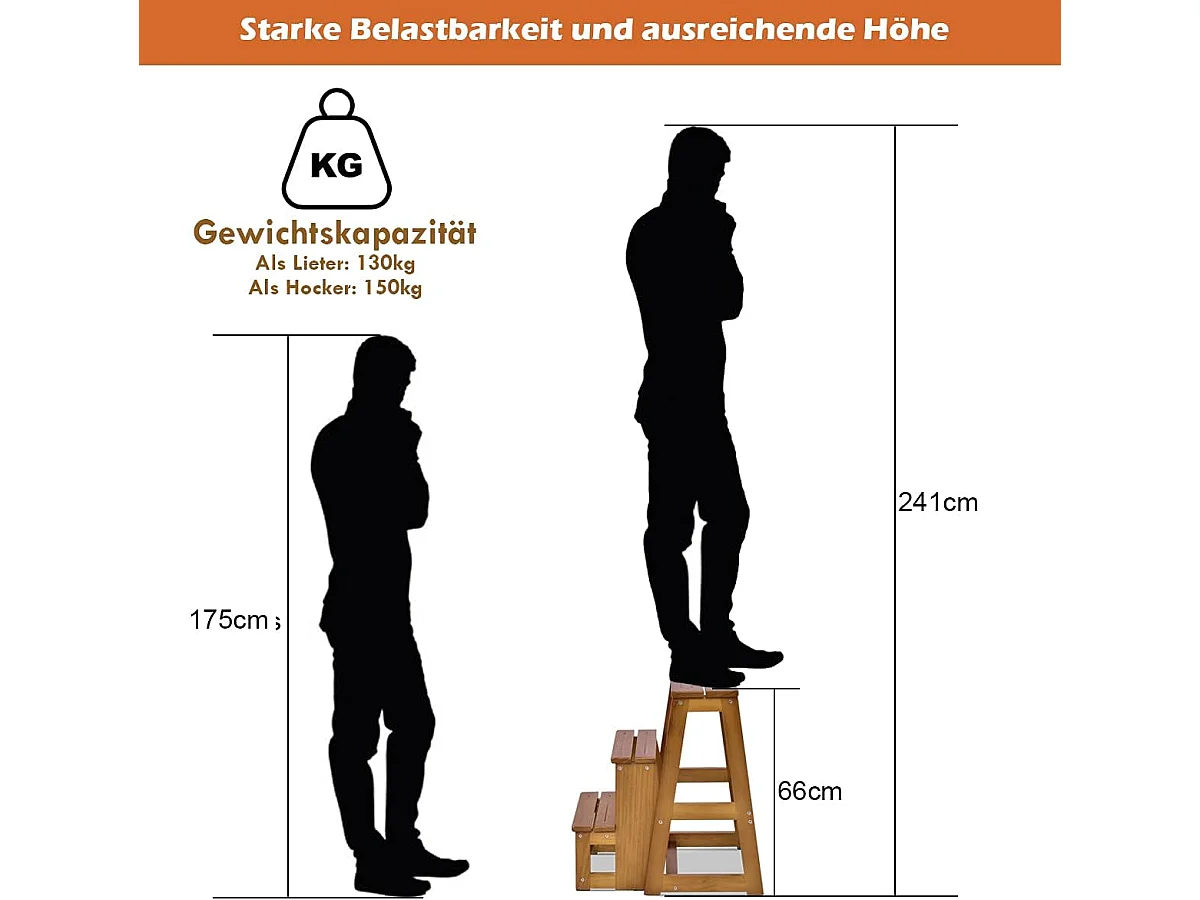 3-laags opklapbare opstapkruk multifunctionele ladderstoel zitbank utiliteit (Naturel)TI77221