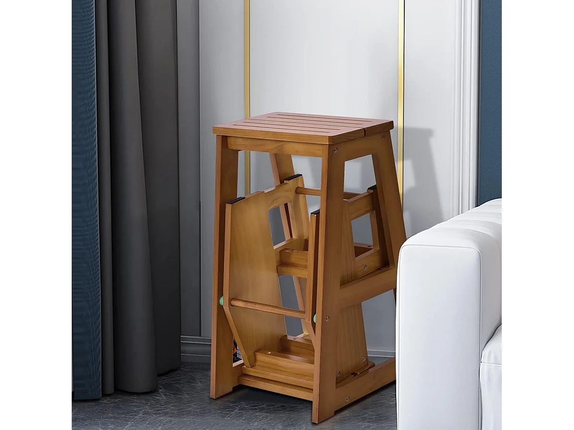 3-laags opklapbare opstapkruk multifunctionele ladderstoel zitbank utiliteit (Naturel)TI77221