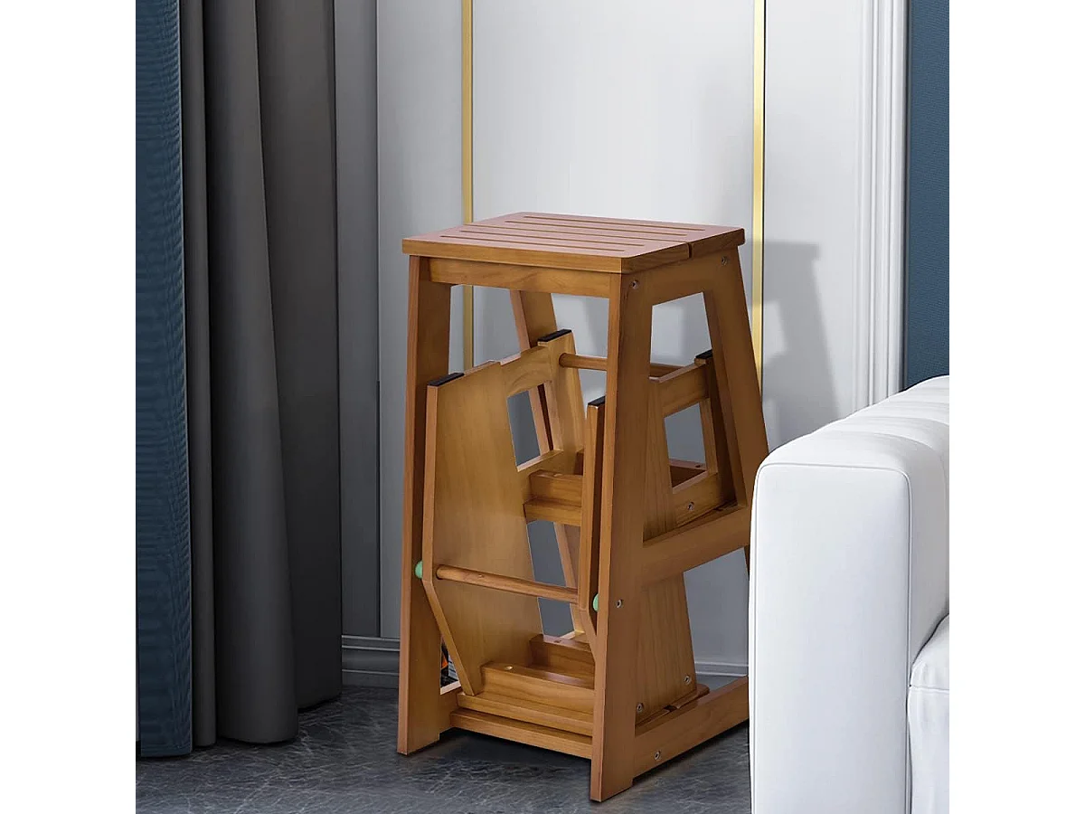 3-laags opklapbare opstapkruk multifunctionele ladderstoel zitbank utiliteit (Naturel)TI77221