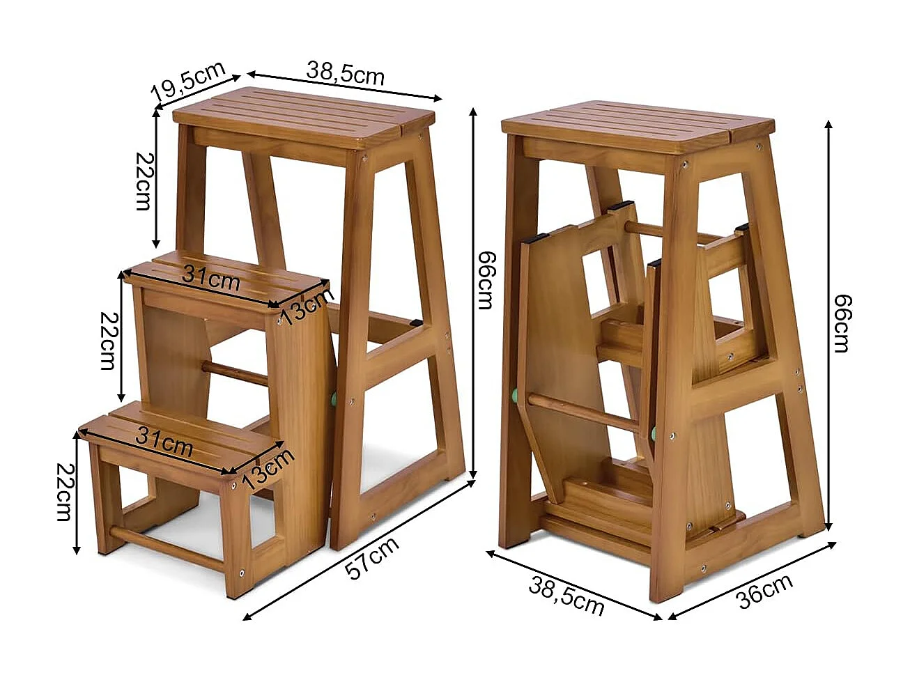 3-laags opklapbare opstapkruk multifunctionele ladderstoel zitbank utiliteit (Naturel)TI77221