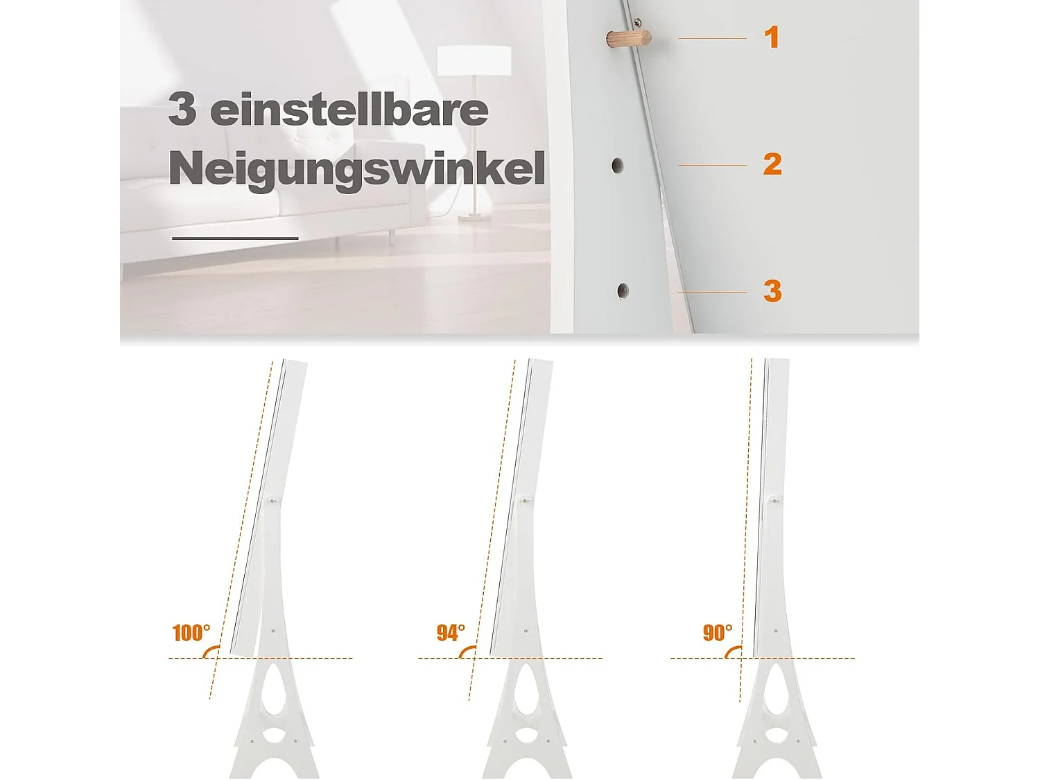 Sieradenkast, staande spiegel, afsluitbaar, 2-in-1 full-body spiegel met sieradenopslag, spiegelkast met 12 leds, vrijstaand (wit)VH32203