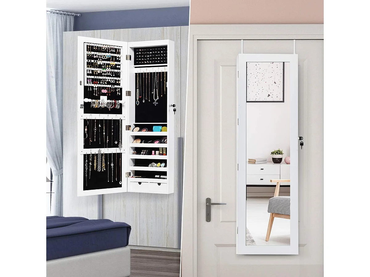 Afsluitbare LED lichtstrip sieraden kast, sieraden Armoire, make-up sieraden organisator,grote opslagcapaciteit sieraden doos met 2 lades, 1 armband BarVH32994