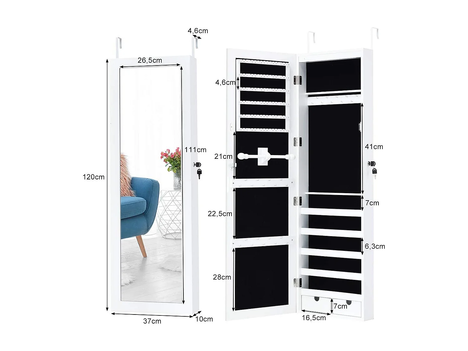 Afsluitbare LED lichtstrip sieraden kast, sieraden Armoire, make-up sieraden organisator,grote opslagcapaciteit sieraden doos met 2 lades, 1 armband BarVH32994