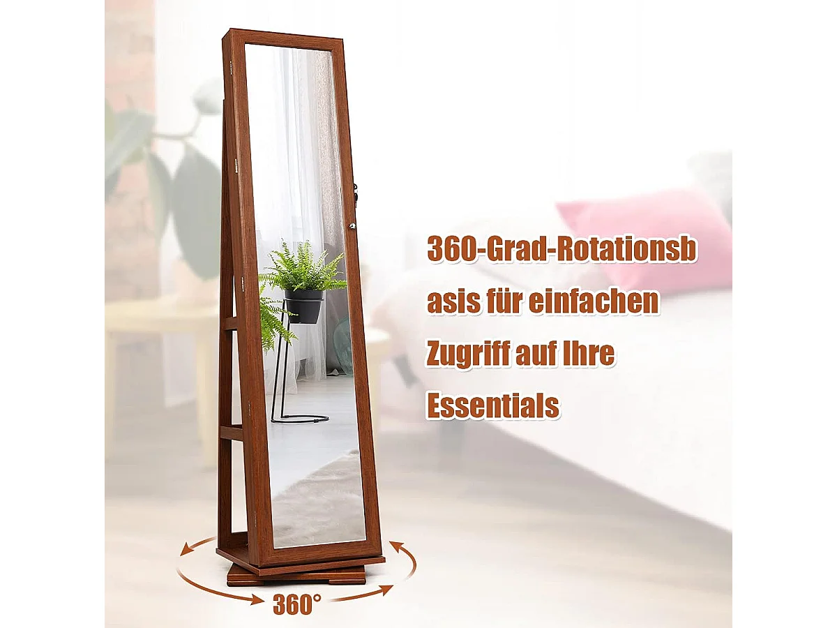 Sieradenkast, spiegelkast met passpiegel en ingebouwde make-up-spiegel, afsluitbaar,rechtopstaand,opbergruimte voor juwelen, juwelen-organizer met sleutelsTI86605