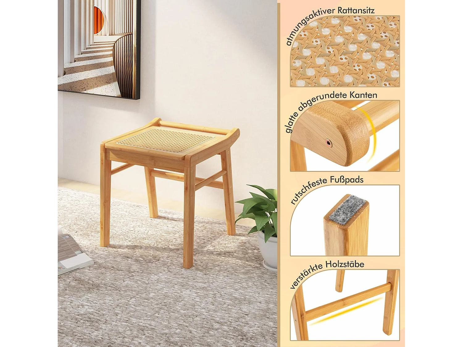 Make-uptafel met kruk, kaptafel van bamboe, kaptafel met verstelbare spiegel en 2 laden en glazen tafelblad, make-uptafel voor slaapkamer60 x 46,5 x 125 cmVH33200