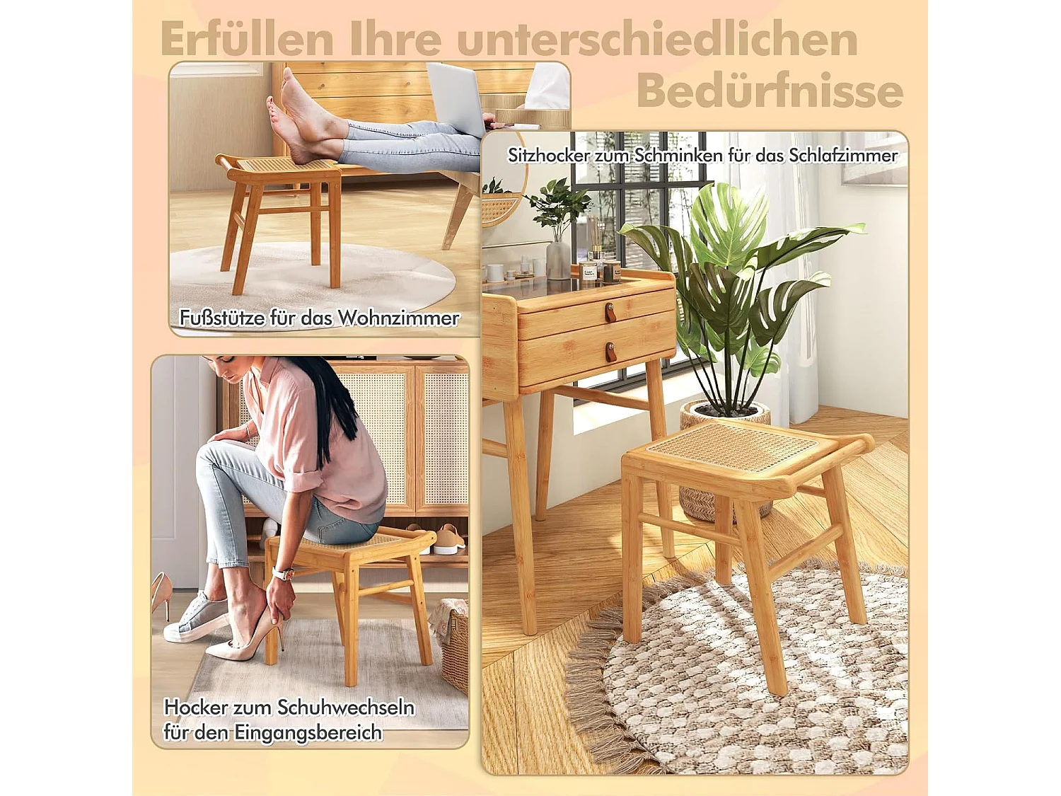 Make-uptafel met kruk, kaptafel van bamboe, kaptafel met verstelbare spiegel en 2 laden en glazen tafelblad, make-uptafel voor slaapkamer60 x 46,5 x 125 cmVH33200