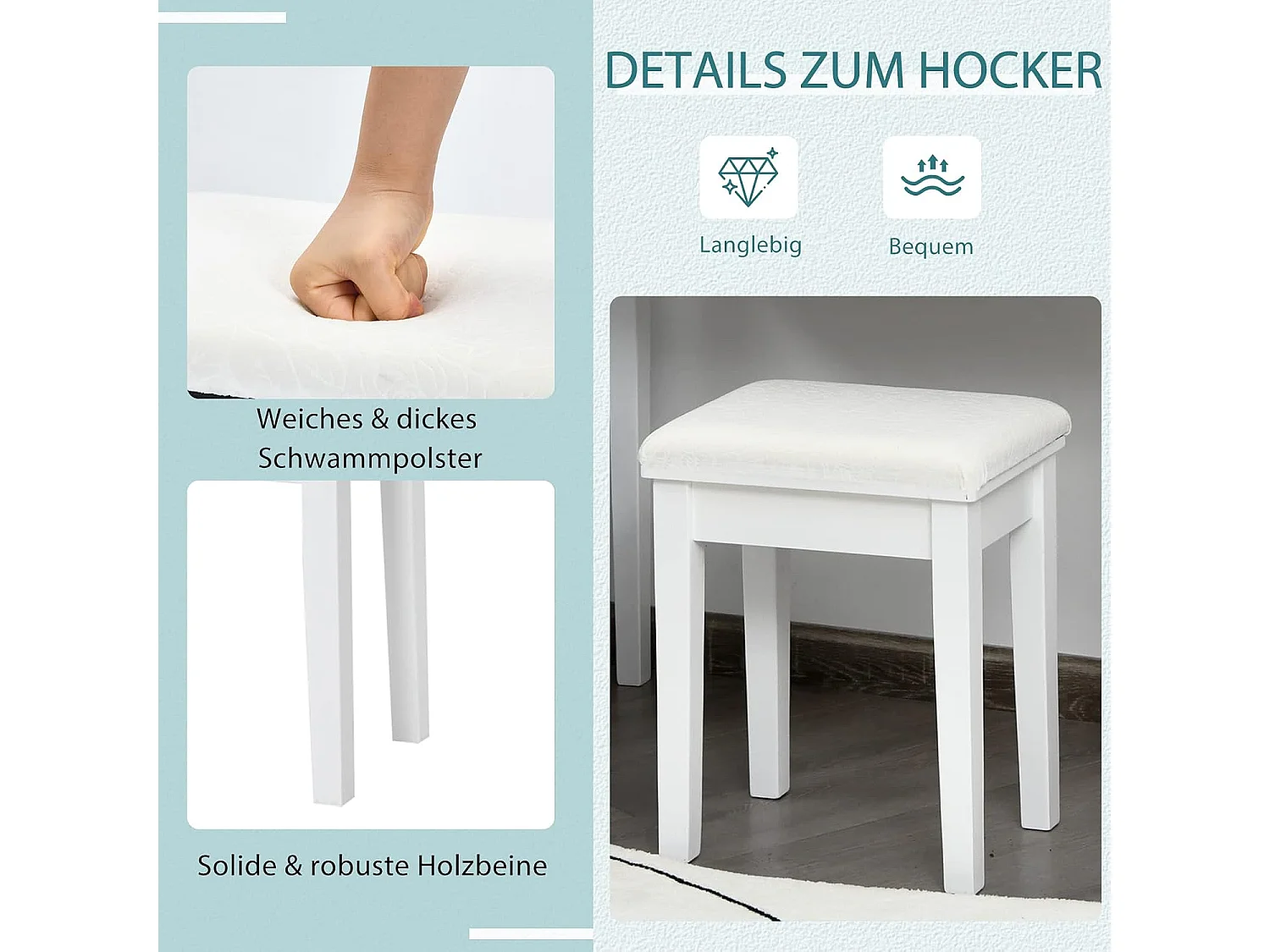 Make-up tafel met 360 graden draaibare verlichte spiegel, kaptafel en krukje met 4 opberglades,kussen, kaptafel set voor kleedkamer, slaapkamer (Wit)TG32763