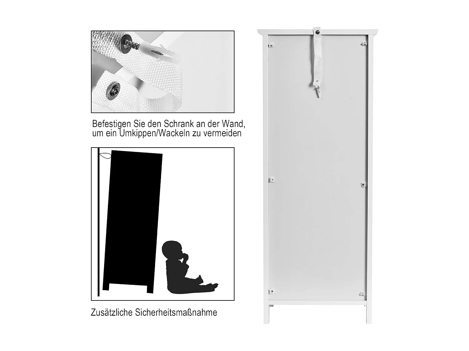 Smal, vrijstaande badkamerkast met lade en verstelbare planken, bijzetkast van hout voor slaapkamer en woonkamer, 35 x 30 x 88 cm (wit)TI88594