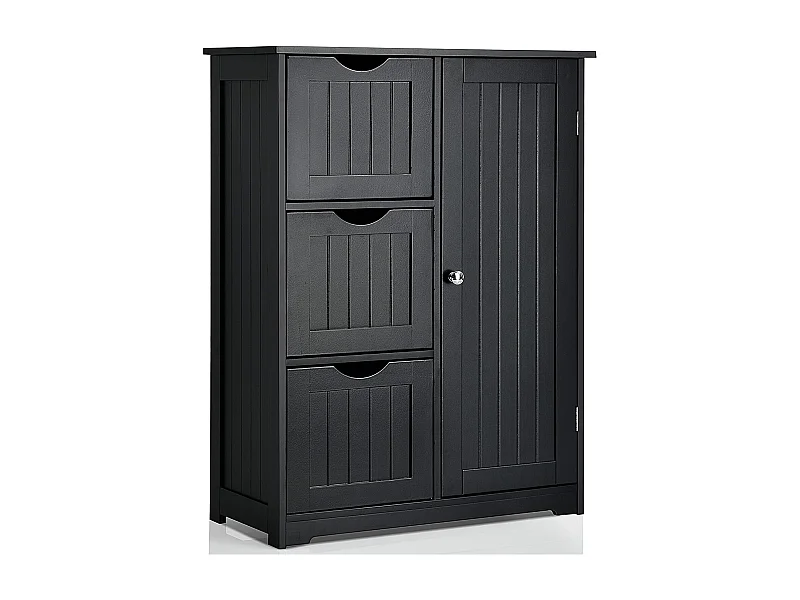 Badkamerkast, badkamerkast van hout met 3 laden en 1 deur, onderkast met 3 standen, verstelbare plank, opbergkast voor woonkamer,60 x 30 x 81 cm (zwart)TI88458