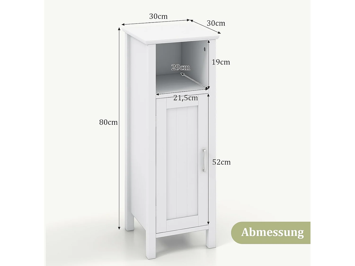 Badkamerkast, badkamermeubel met open vak, kastdeur & verstelbare plank, zijkast, opbergkast voor badkamer, woonkamer, wit, 30 x 30 x 80 cmTI83308