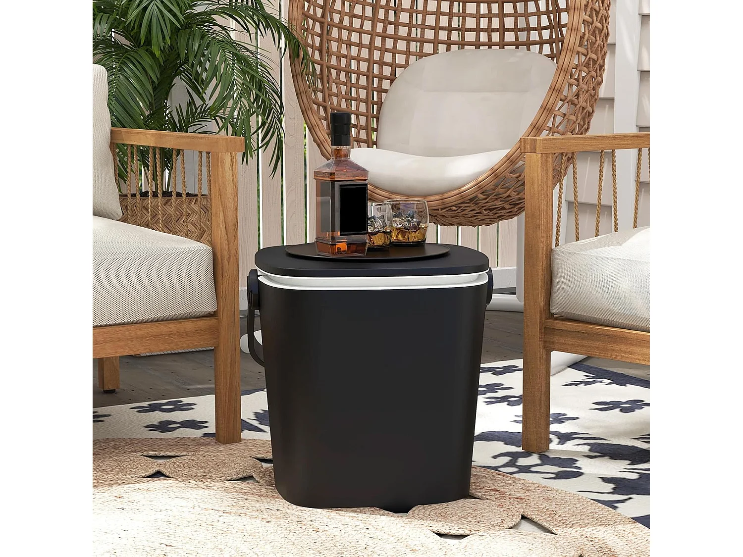 3-in-1 Cool Bar draagbaar, bijzettafel met optilbaar tafelblad, 15 l koelbox met flesopener, weerbestendige bierkoeler, voor terras, party, barbecuesZB33858