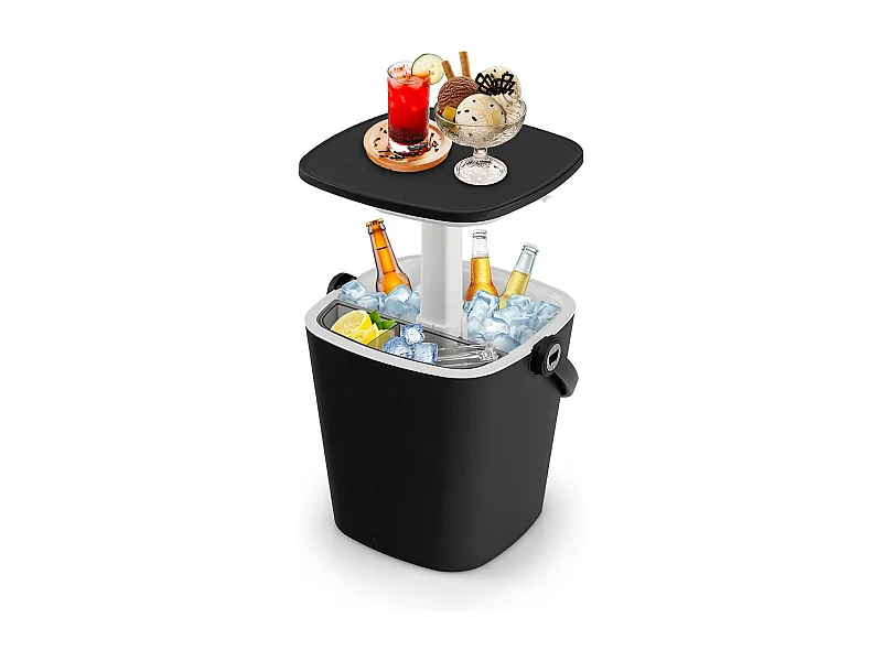 3-in-1 Cool Bar draagbaar, bijzettafel met optilbaar tafelblad, 15 l koelbox met flesopener, weerbestendige bierkoeler, voor terras, party, barbecuesZB33858