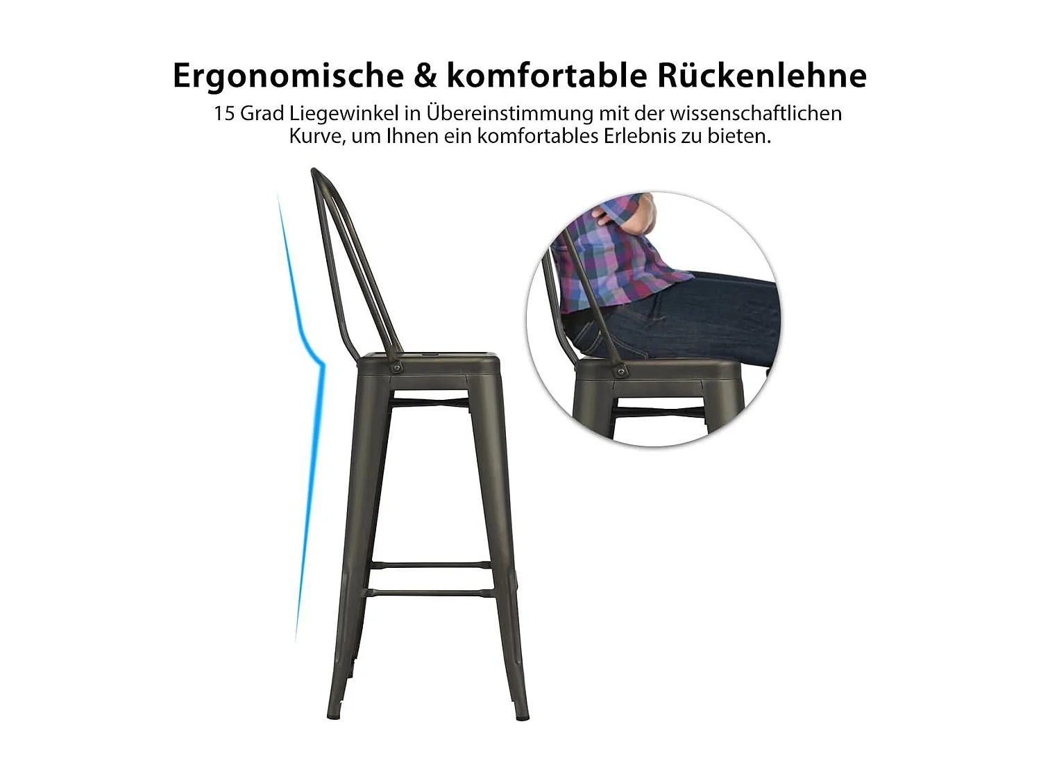 Set van 4 barkrukken,vintage stapelbaar,barkruk met afneembare rugleuning en voetkussens, bistrostoel, keukenkruk van metaal, tot 150 kg belastbaarTI88437