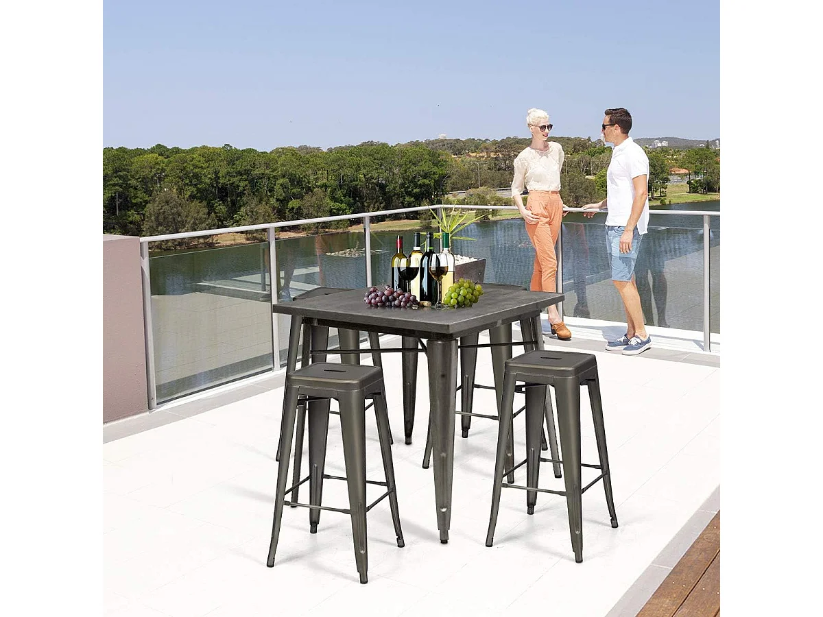 Set van 4 barkrukken,vintage stapelbaar,barkruk met afneembare rugleuning en voetkussens, bistrostoel, keukenkruk van metaal, tot 150 kg belastbaarTI88437