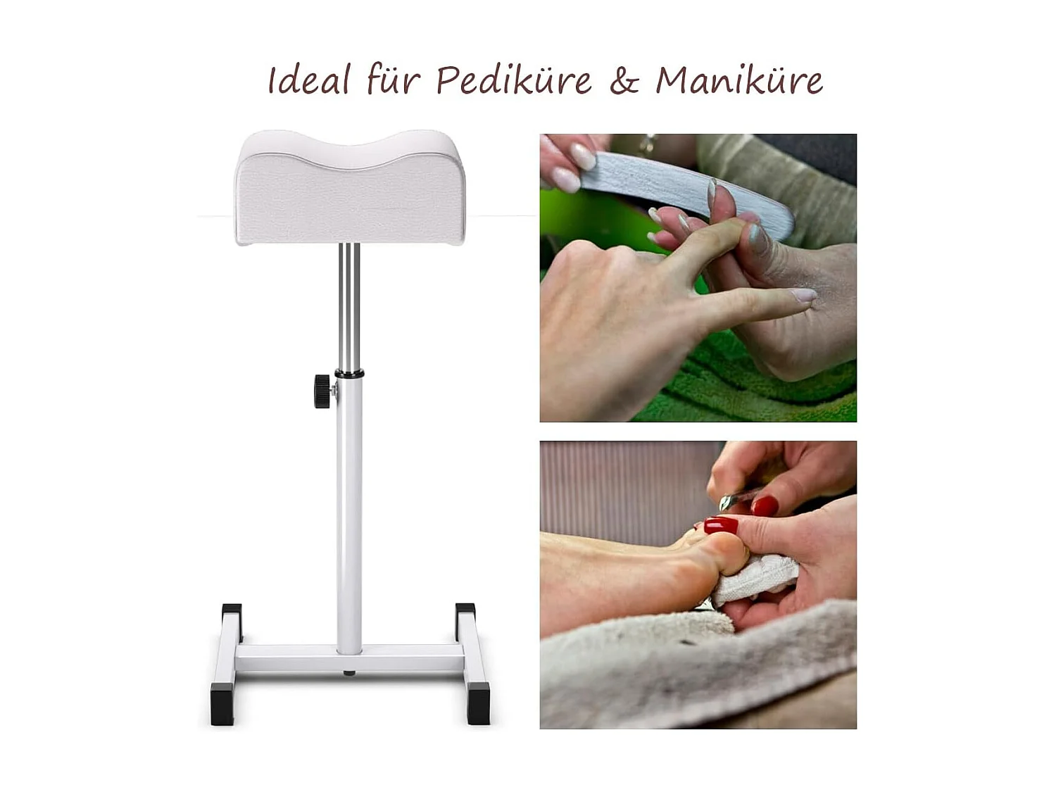 Pedicure kruk, beensteun, in hoogte verstelbaar van 45-65 cm, voetensteun, voetenbank voor nagelverzorging in salons, spa, witTN06765