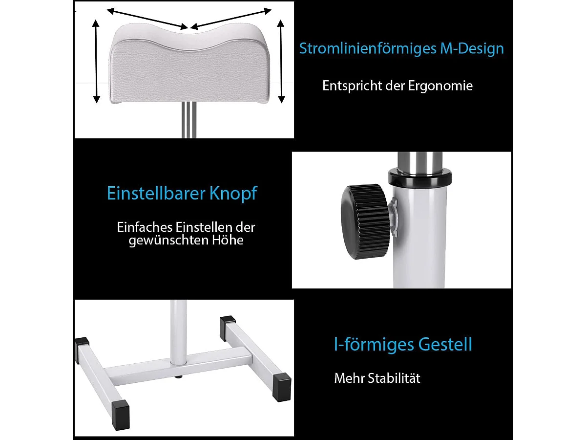 Pedicure kruk, beensteun, in hoogte verstelbaar van 45-65 cm, voetensteun, voetenbank voor nagelverzorging in salons, spa, witTN06765