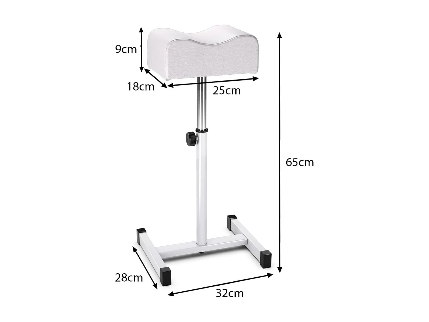 Pedicure kruk, beensteun, in hoogte verstelbaar van 45-65 cm, voetensteun, voetenbank voor nagelverzorging in salons, spa, witTN06765