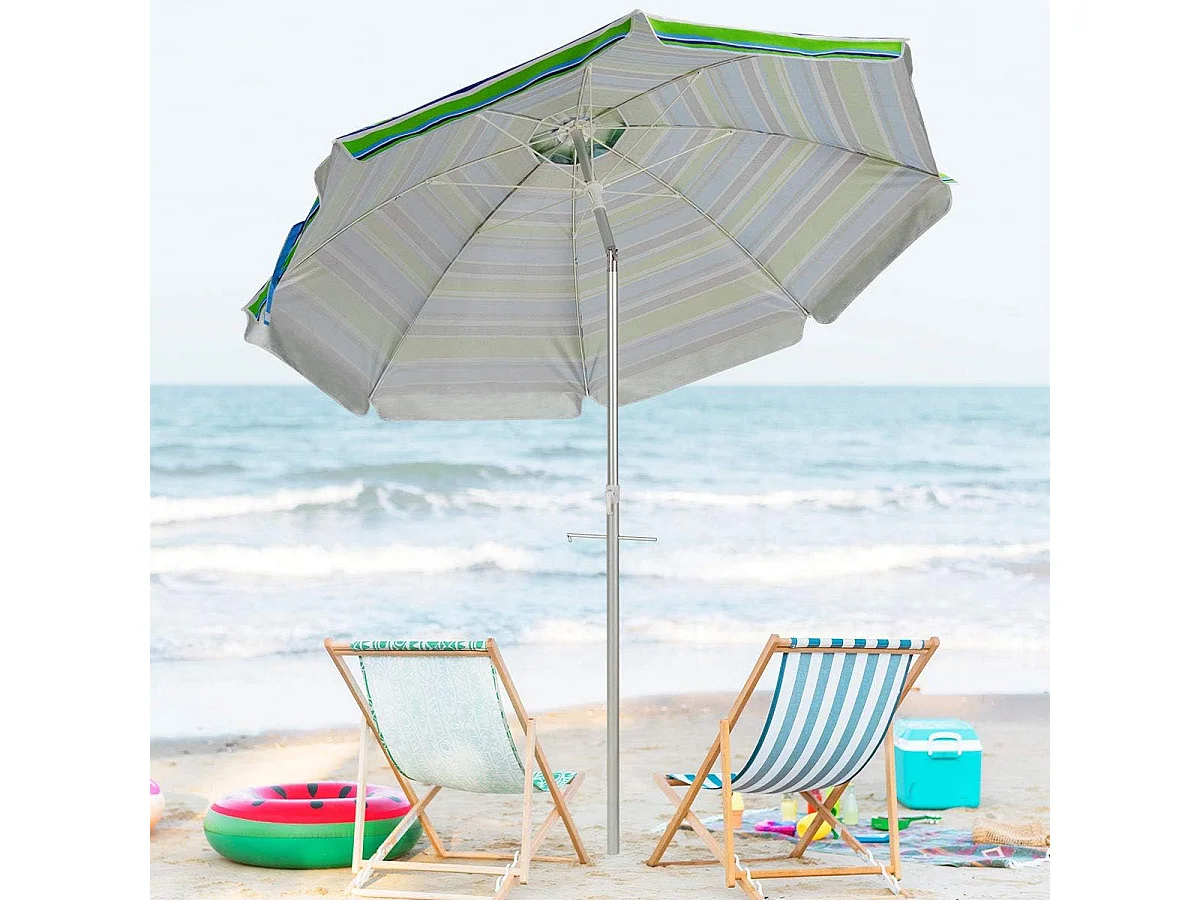 182cm strandparaplu met zandanker, Patio paraplu met drukknop kantel & UPF 50 + bescherming, draagbare parasol met draagtas voor tuin,buiten (Groen + blauw)ZB34460