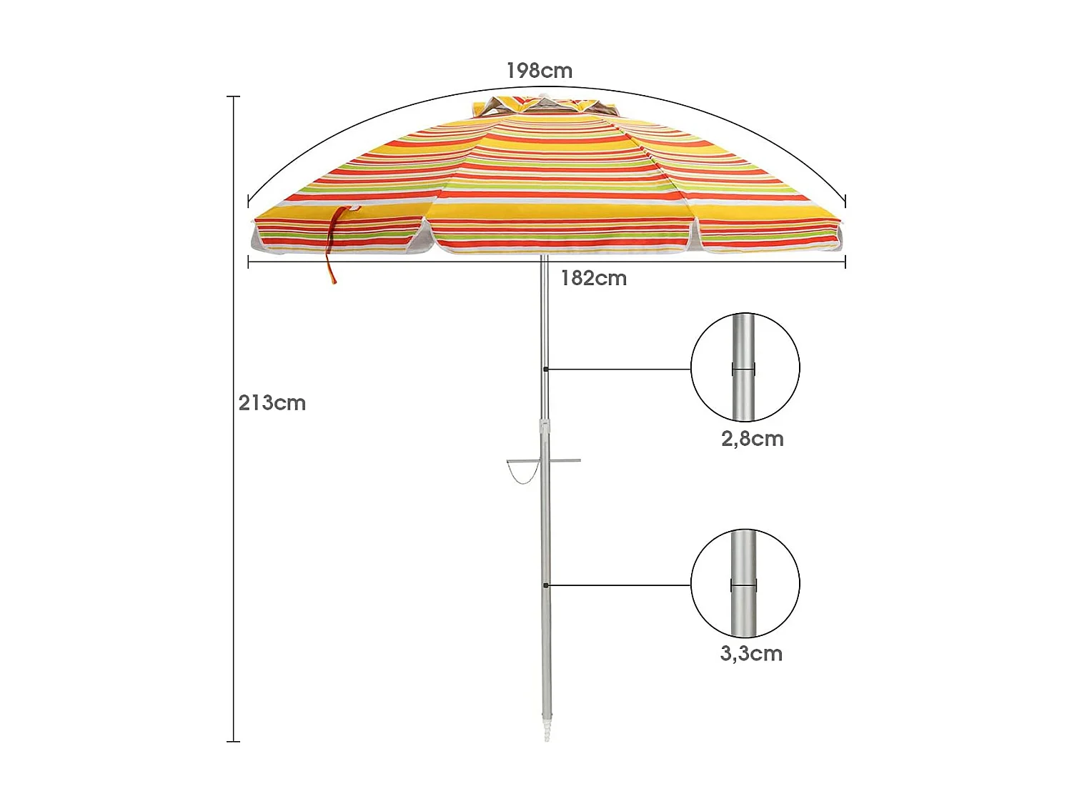 182cm strandparaplu met zandanker, Patio paraplu met drukknop kantel & UPF 50 + bescherming, draagbare parasol met draagtas voor tuin,buiten (Geel + rood)ZB34460